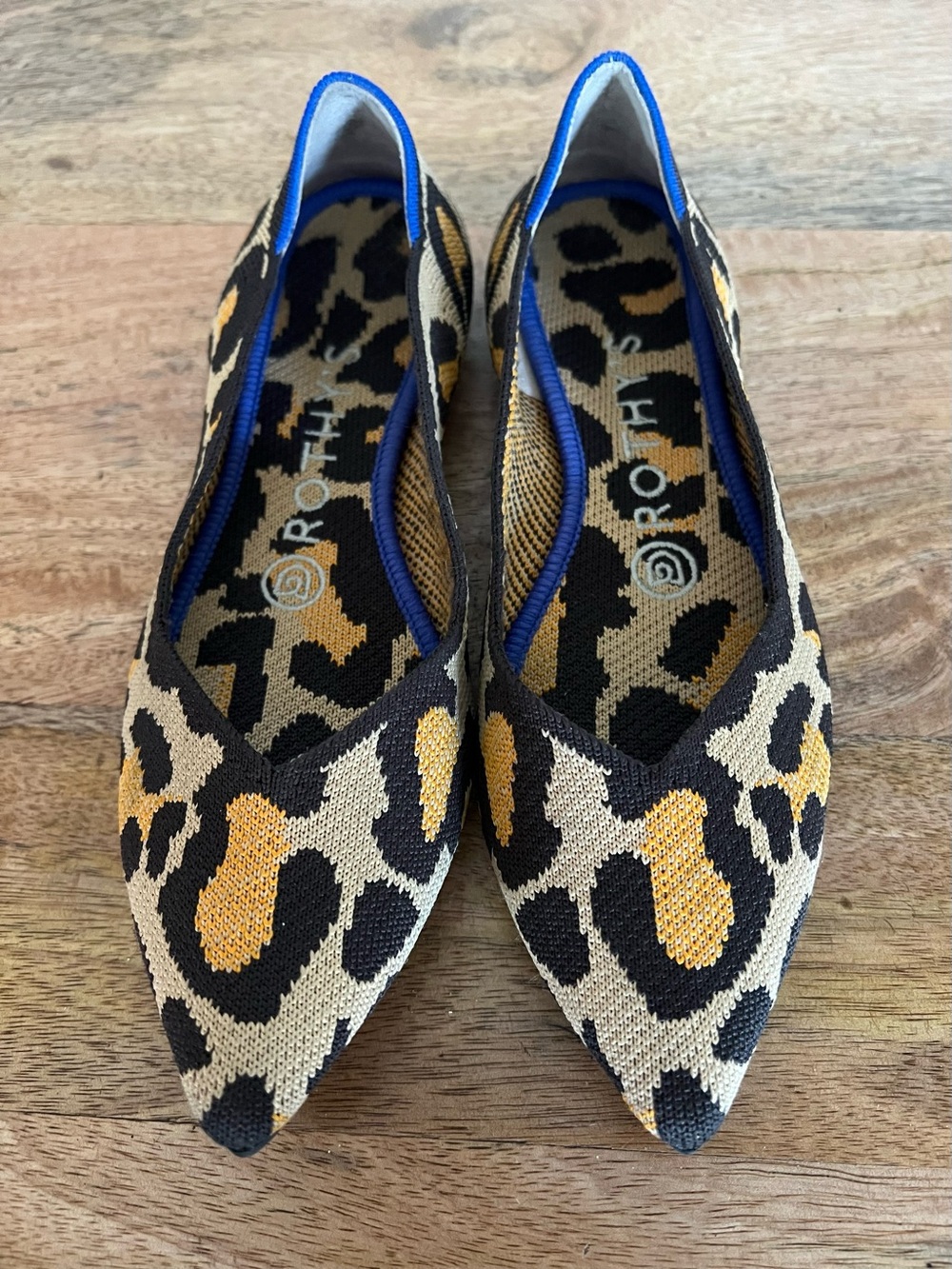 Rothy's Big Cat The Point Womens Animal Print Blue Halo Flats Size 6,5